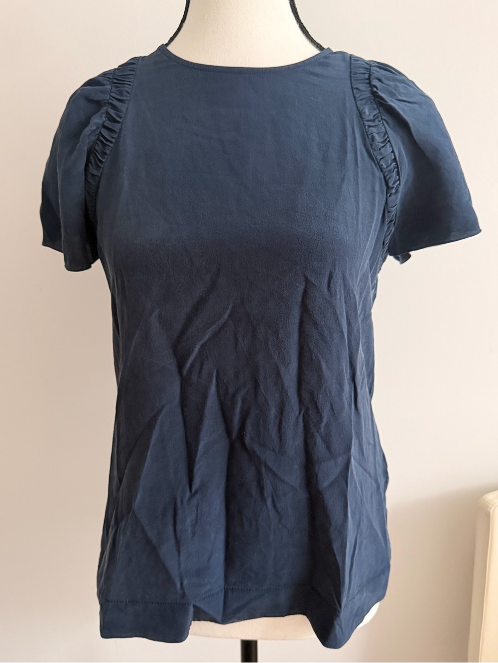 Paul Smith Navy Short Sleeve SILK Ruffle-Trim Tee